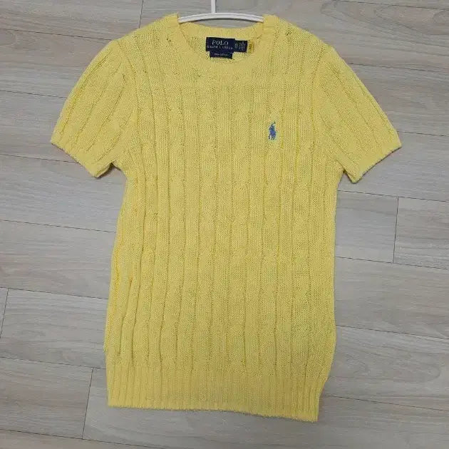 [BUNJANG] Polo Ralph Lauren Cable Knit Short Sleeve Yellow Women's XS / 폴로 랄프로렌 케이블 니트 반팔 옐로우 여성 xs