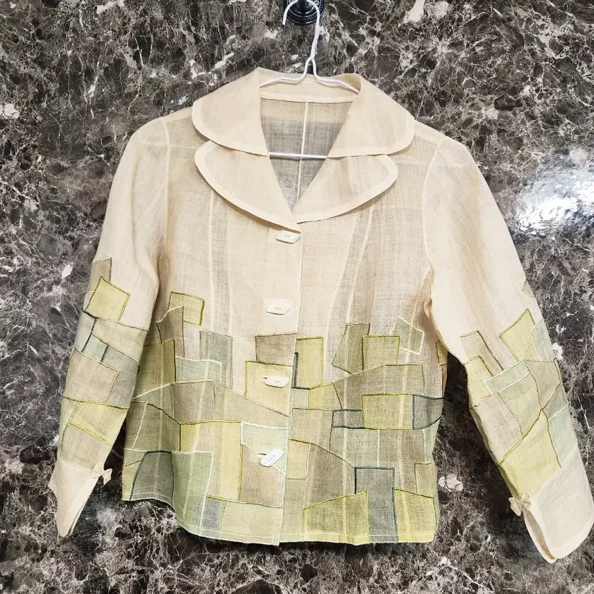 [BUNJANG] Linen Patchwork Jacket 55 / 린넨 패치워크 자켓 55