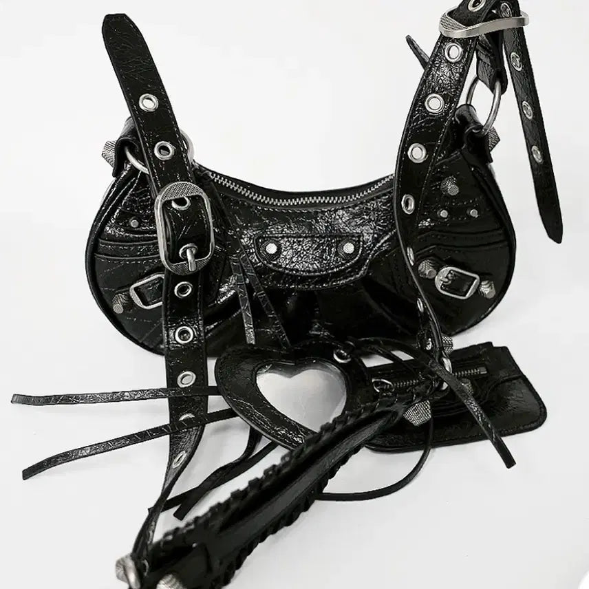 [BUNJANG] Chicwin Genuine Leather Eyelet Motor Bag / [2번착용] 시크윈 천연소가죽 아일렛 모터백