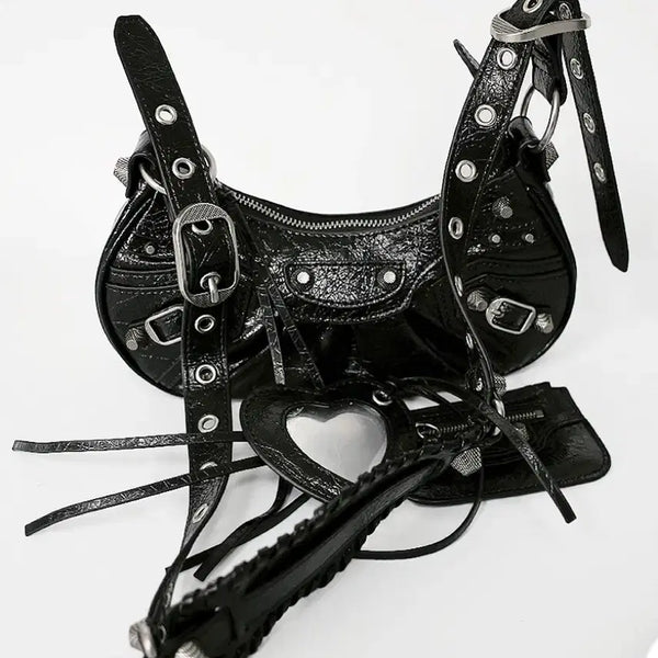 [BUNJANG] Chicwin Genuine Leather Eyelet Motor Bag / [2번착용] 시크윈 천연소가죽 아일렛 모터백