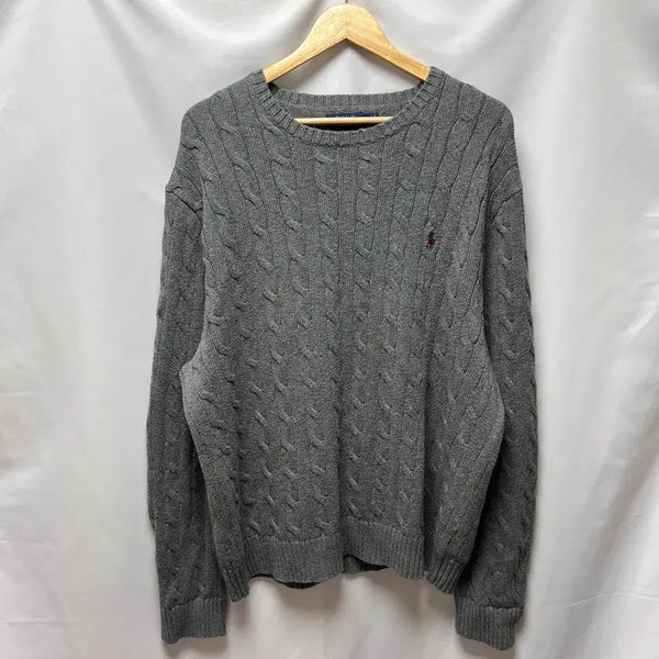 [BUNJANG] Polo Ralph Lauren Grey Cable Knit Sweater 2XL / [정품/2XL] 폴로 랄프로렌 그레이 케이블 꽈배기 니트