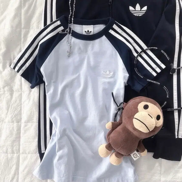 [BUNJANG] Adidas Sky Navy Color Block Short Sleeve T-Shirt / 아디다스 하늘네이비 배색 반팔티