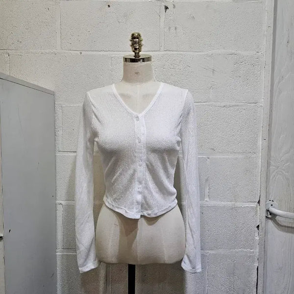 [BUNJANG] Sheer Knit Cardigan Long Sleeve - White / 까끌한 얇은 시스루 가디건 긴팔- 화이트
