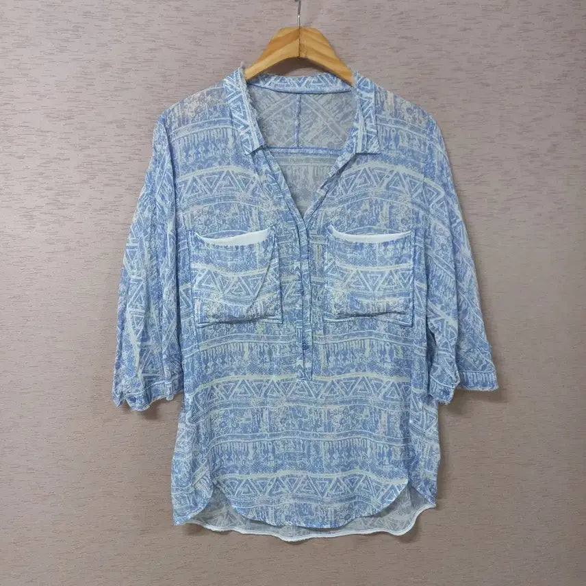 [BUNJANG] System Blue Pattern Blouse / B7-28/시스템 블루 패턴 블라우스 여성