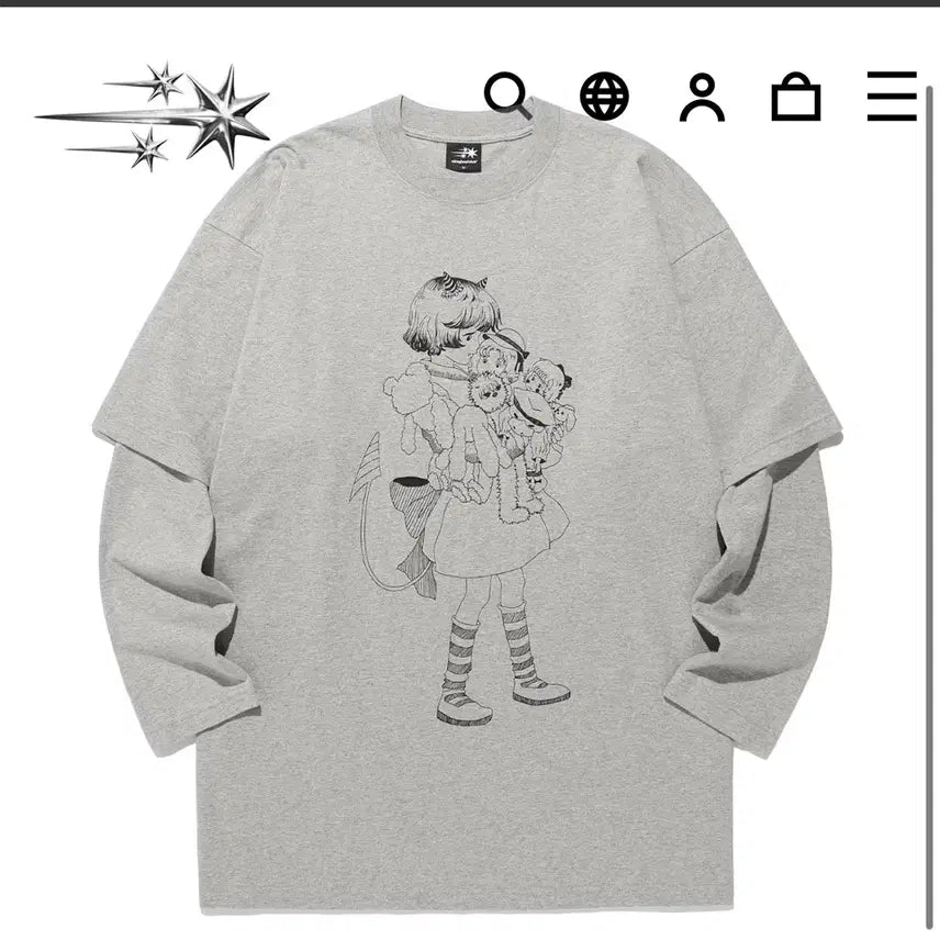 [BUNJANG] Nice Ghost Club Layered Long Sleeve T-Shirt Grey / 나이스고스트클럽 레이어드 긴팔티셔츠 그레이