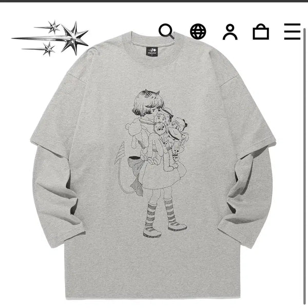 [BUNJANG] Nice Ghost Club Layered Long Sleeve T-Shirt Grey / 나이스고스트클럽 레이어드 긴팔티셔츠 그레이