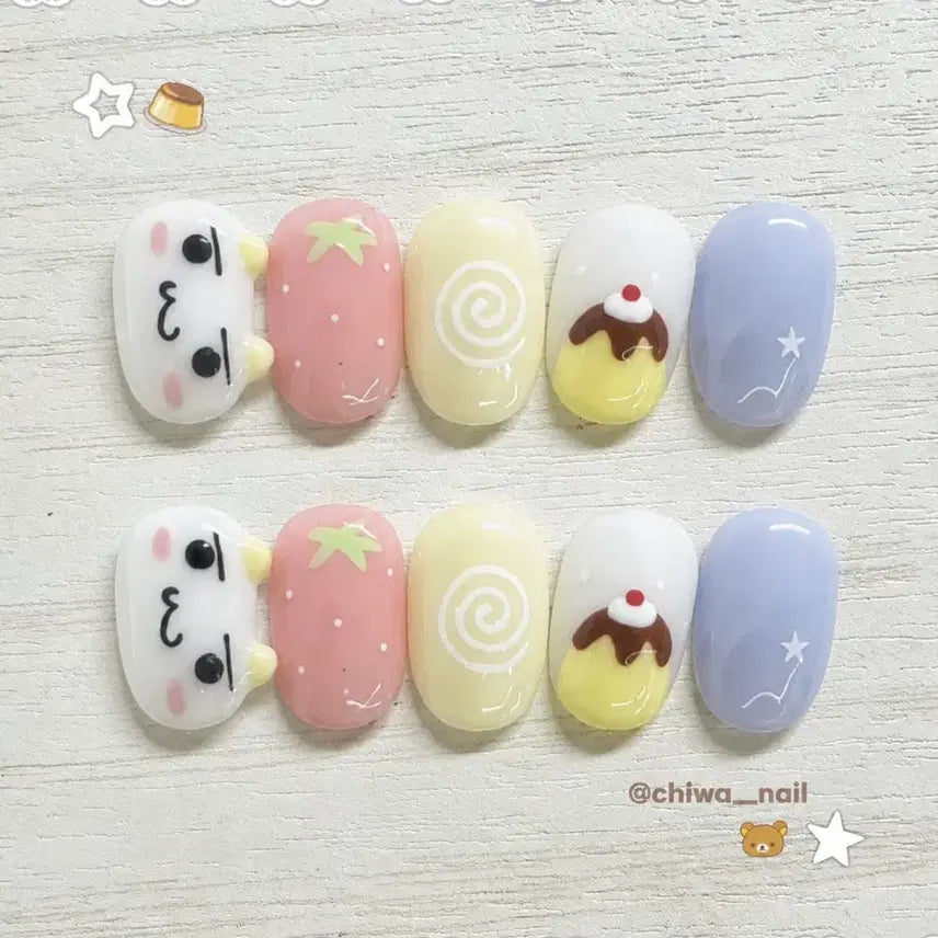 [BUNJANG] Custom Order Toro Pudding Handmade Nail Tips / 주문제작 토로 푸딩 수제네일팁