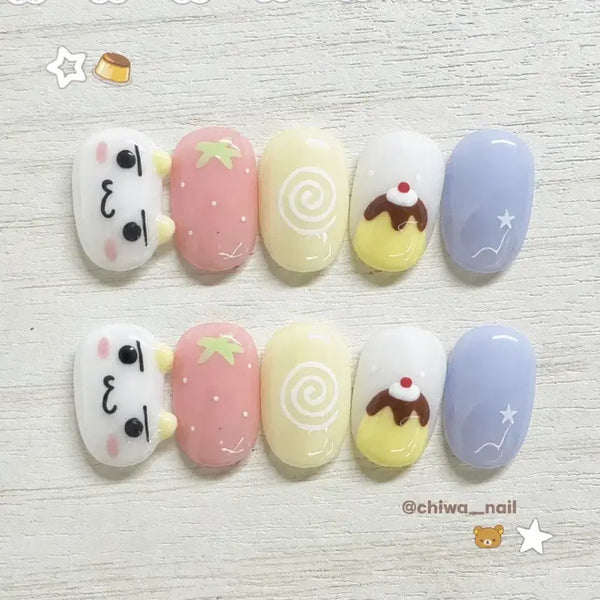 [BUNJANG] Custom Order Toro Pudding Handmade Nail Tips / 주문제작 토로 푸딩 수제네일팁