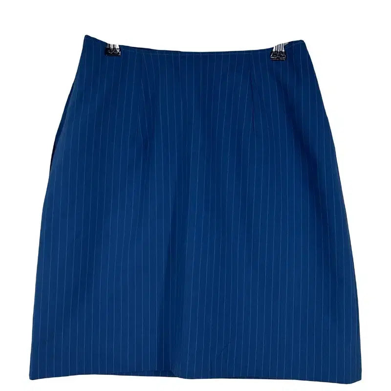 [BUNJANG] Retro Vintage Vertical Stripe Blue Mini Skirt Office Look / 레트로 빈티지 세로줄 블루 미니스커트 오피스룩 치마 [25인치]