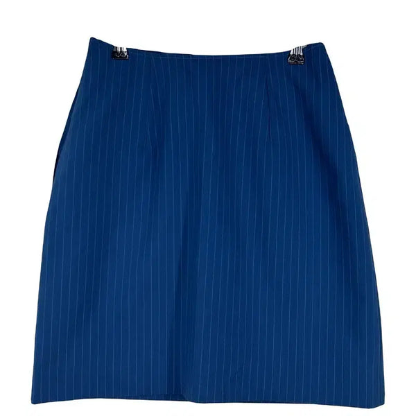 [BUNJANG] Retro Vintage Vertical Stripe Blue Mini Skirt Office Look / 레트로 빈티지 세로줄 블루 미니스커트 오피스룩 치마 [25인치]