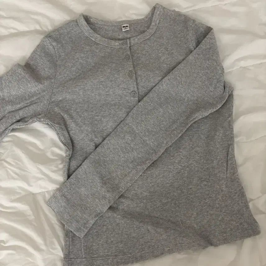 [BUNJANG] Uniqlo Long Sleeve Waffle T-Shirt Grey / 유니클로 긴팔 티셔츠