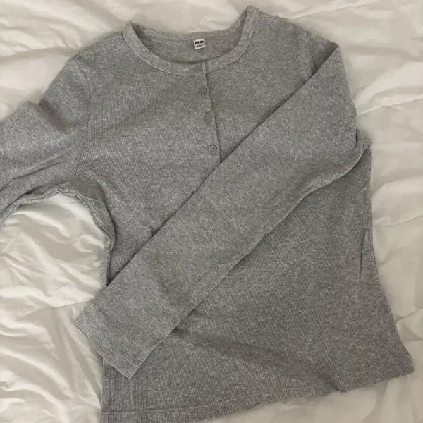 [BUNJANG] Uniqlo Long Sleeve Waffle T-Shirt Grey / 유니클로 긴팔 티셔츠