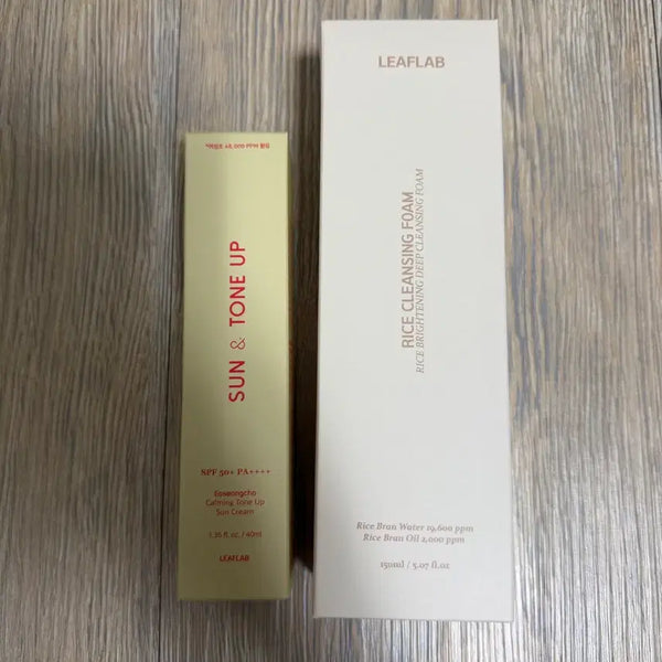 [BUNJANG] Leaf Lab Sun & Tone Up Sun Cream and Rice Cleansing Foam Bundle Set / 리프랩 한아름송이 썬앤톤업 선크림 쌀 클렌징폼 일괄판매