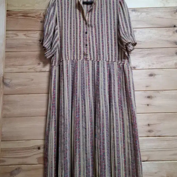 [BUNJANG] Vintage Floral Stripe Long Dress / 빈티지 플로럴 스트라이프 롱 원피스