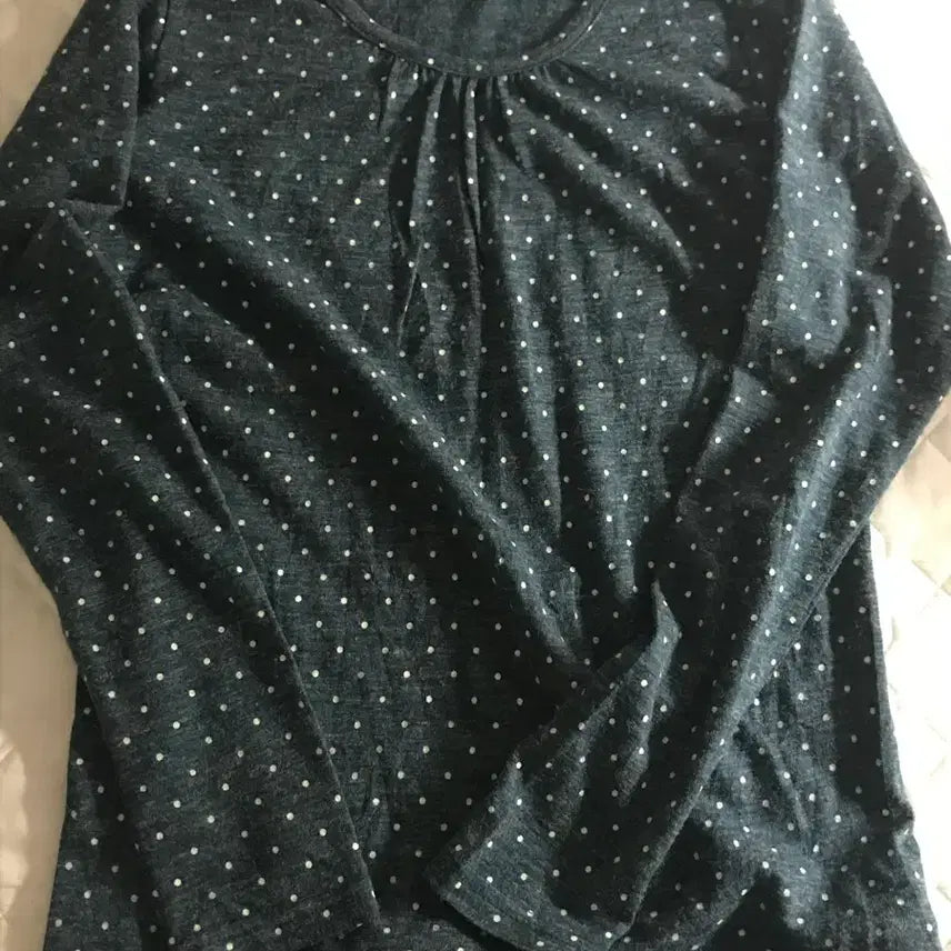 [BUNJANG] Vintage Polka Dot Navy Long-Sleeve T-Shirt / 빈티지 도트 네이비 긴팔티