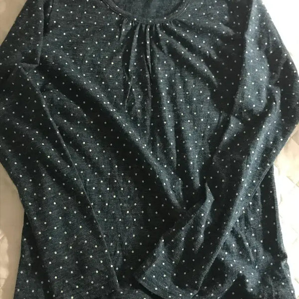[BUNJANG] Vintage Polka Dot Navy Long-Sleeve T-Shirt / 빈티지 도트 네이비 긴팔티