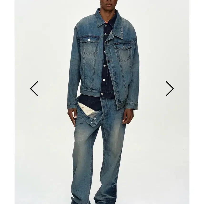 [BUNJANG] Andersson Bell Unisex Asymmetric Layered Wide-Leg Jeans (Blue) / 앤더슨벨 레이어드 와이드 팬츠 UNISEX ASYMMETRIC LAYERED WIDE-LEG JEANS apa871u(BLUE)