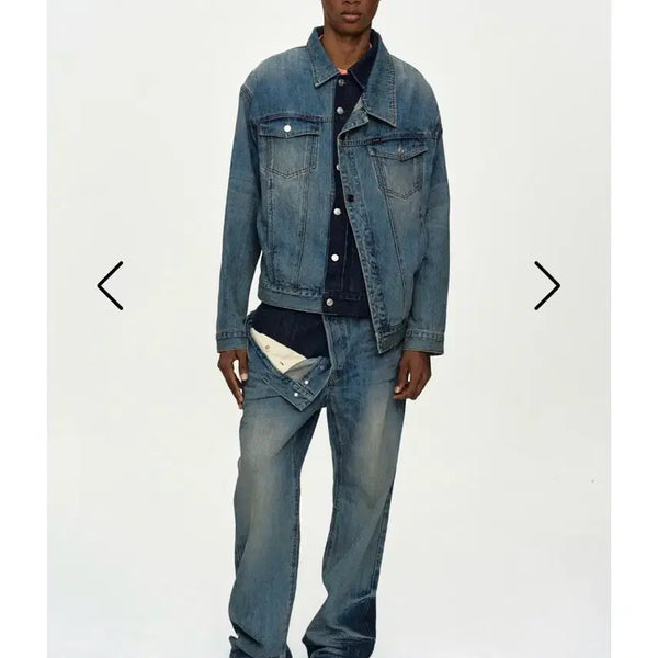 [BUNJANG] Andersson Bell Unisex Asymmetric Layered Wide-Leg Jeans (Blue) / 앤더슨벨 레이어드 와이드 팬츠 UNISEX ASYMMETRIC LAYERED WIDE-LEG JEANS apa871u(BLUE)