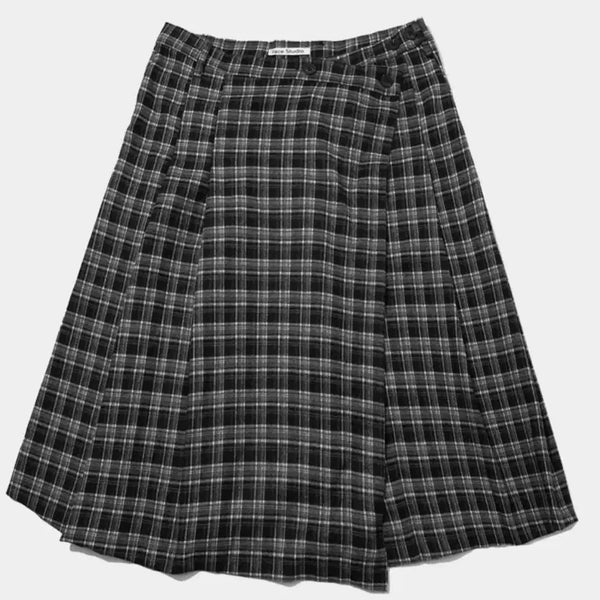 [BUNJANG] PLACE STUDIO Double Check Midi Layered Wrap Pleated Skirt / 플레이스 스튜디오 더블 체크 미디 레이어드 랩 플리츠 스커트