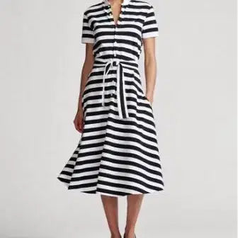 [BUNJANG] Polo Ralph Lauren Stripe Flare Belted Long Dress XS / 폴로 랄프로렌 플레어 벨트 롱 원피스 XS