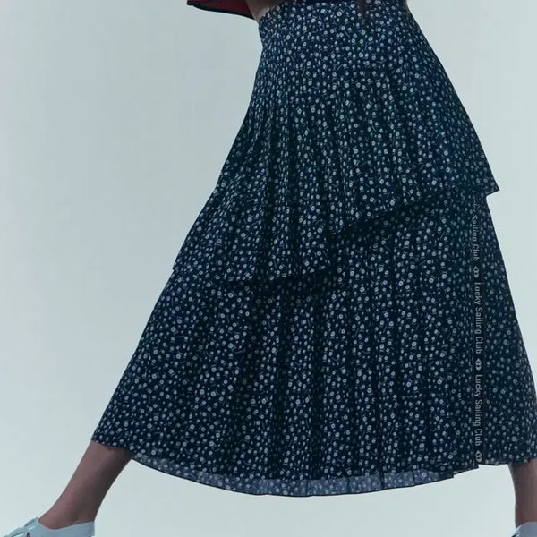 [BUNJANG] Lucky Chouette Navy White Patterned Long Skirt / 럭키슈에뜨 롱치마