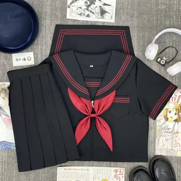 [BUNJANG] Sailor Uniform Skirt Set - Black / 세일러복 S 치마 세트 검정색 블랙 검정 흑세라 코스프레 졸사