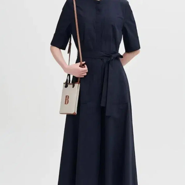 [BUNJANG] Beanpole Ladies Band Neck Fit & Flare Shirt Long Dress Navy M/66 / (M/66)빈폴레이디스 밴드넥 핏앤플레어 셔츠 롱원피스
