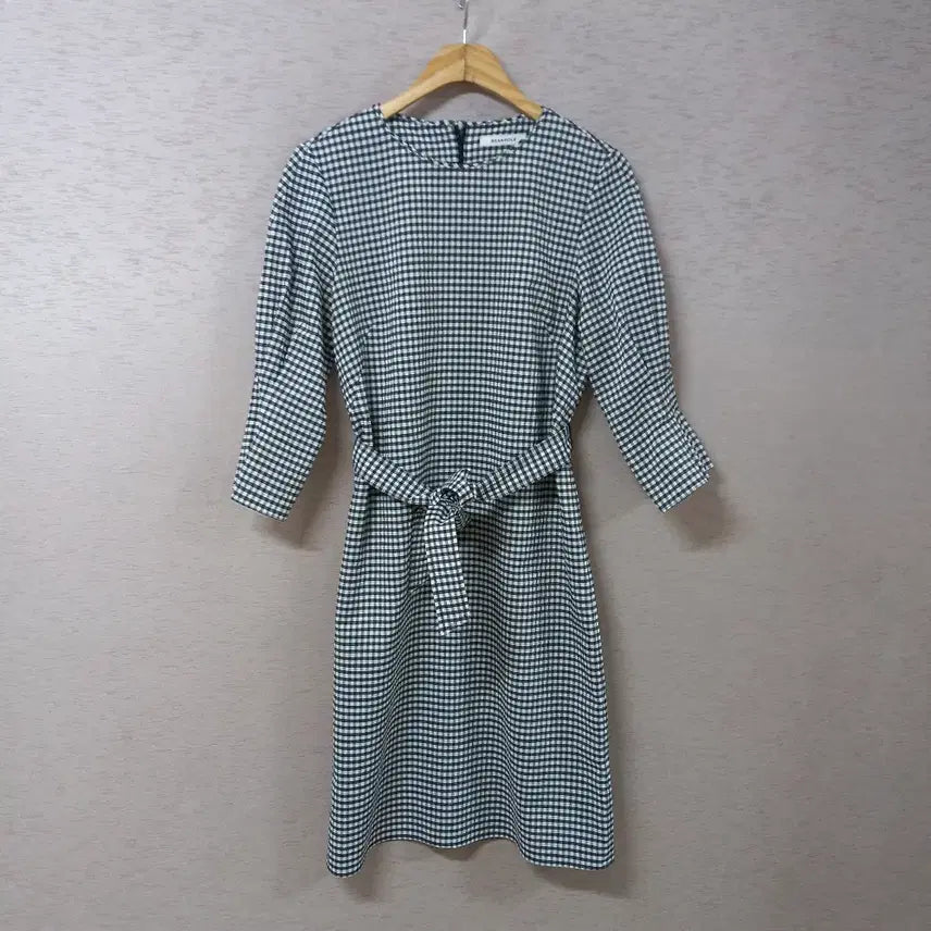 [BUNJANG] Beanpole Black Check Belted Dress Women's / B7-28/빈폴 블랙 체크 벨티드 원피스 여성