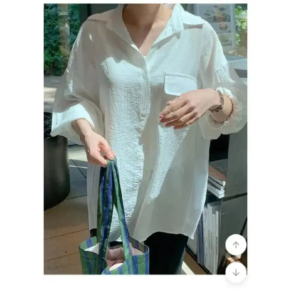 [BUNJANG] Silky Loose-Fit Pocket Shirt - Ivory / 실키 루즈핏 포켓 셔츠 - 아이보리