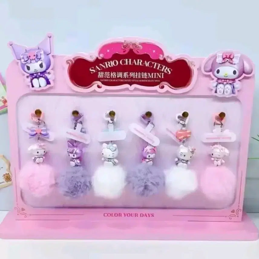 [BUNJANG] Sanrio Hello Kitty Pom Pom Charm Strap - Kuromi, My Melody / 정품) 산리오 헬로키티 폼폼키링 백참 쿠로미 마이멜로디 폰스트랩
