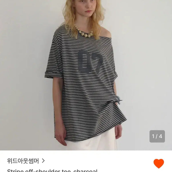 [BUNJANG] Without Summer Stripe Off-Shoulder Top Charcoal / 위드아웃썸머 스트라이프 오프숄더 차콜