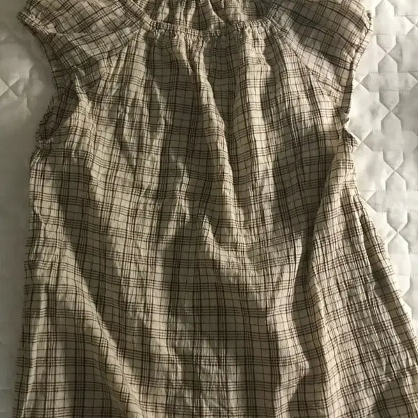 [BUNJANG] Vintage Mori Check Off-Shoulder Blouse / 빈티지 모리 체크 블라우스