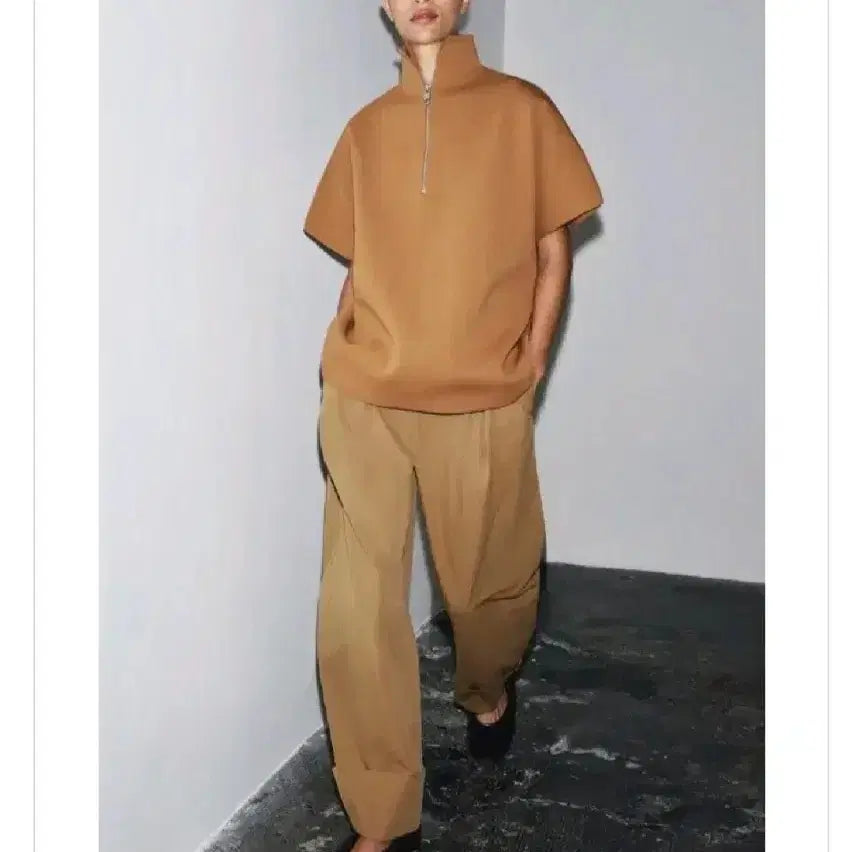 [BUNJANG] Zara Zipper Knit Cape Top - Light Camel / zara 자라 지퍼 니트 케이프 탑 - 라이트카멜
