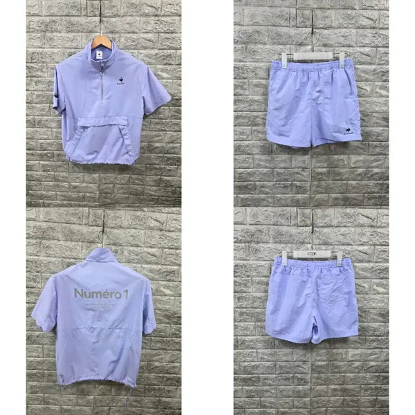 [BUNJANG] Le Coq Sportif Women's Short Sleeve Jacket & Shorts Set Lavender Size 77 / 르꼬끄 스포르티브 여자 반팔 자켓 & 반바지 세트 연보라 사이즈 77