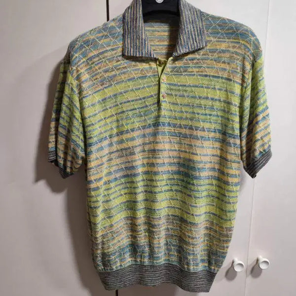 [BUNJANG] Men's Blend Collar Short Sleeve Knit / 남성 F 혼방 카라넥 반팔 니트