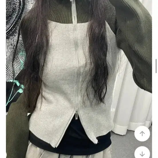 [BUNJANG] Two-Way Knit Zip-Up Khaki / 투웨이 니트 집업 카키색상