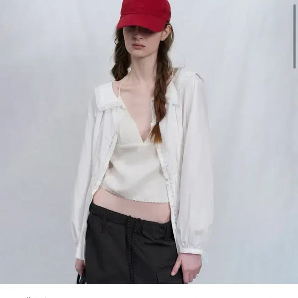[BUNJANG] Poeto Lace Trim Collar Blouse / 포에토 lace trim collar blouse