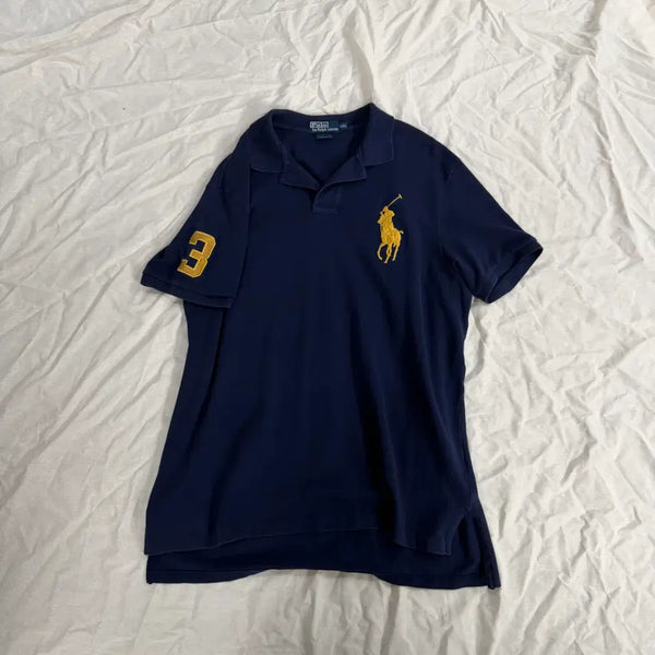[BUNJANG] Polo Ralph Lauren Big Pony Custom Fit Navy Gold Short Sleeve Polo Shirt XXL / 폴로 랄프로렌 빅포니 커스텀핏 네이비 골드 반팔 카라티