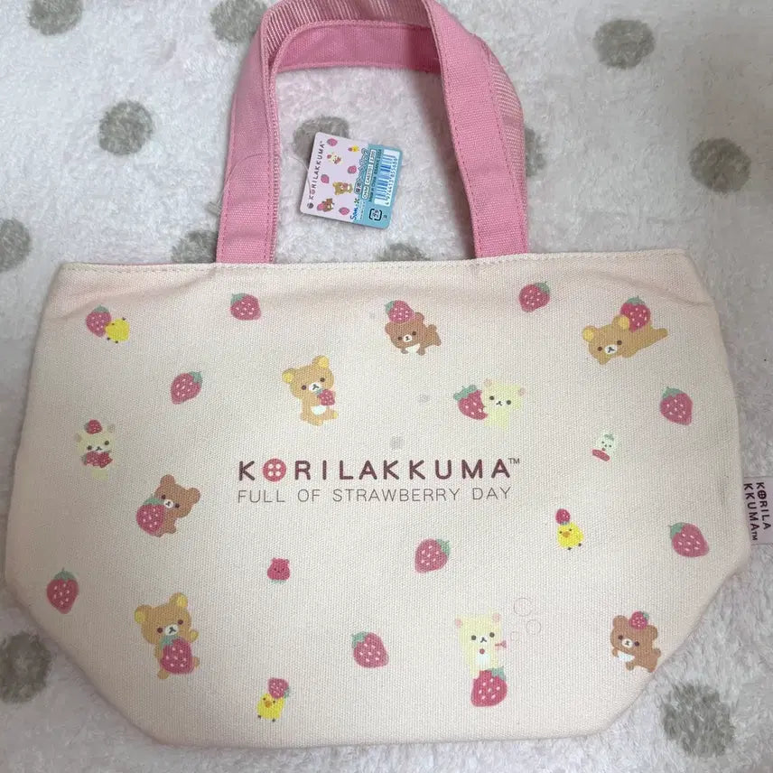 [BUNJANG] Rilakkuma Strawberry Ichigo Pattern Tote Bag / 새상품 레어) 리락쿠마 딸기 이치고 패턴 토트백 도시락 가방 보냉백 핑크