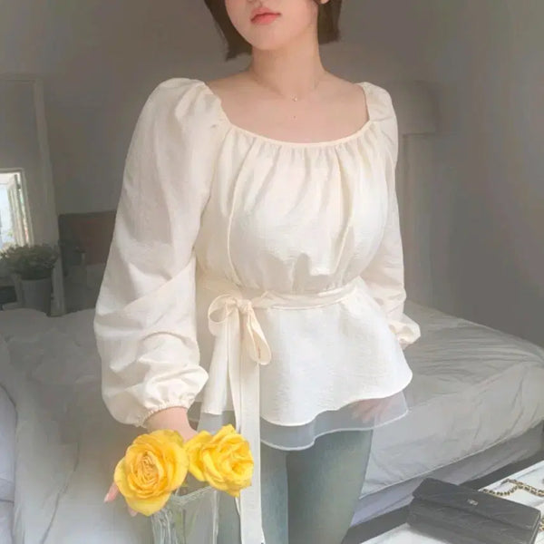 [BUNJANG] Richmood Square Neck Blouse Cream Beige / (1/66~88)리치무드 여성 스퀘어넥 블라우스