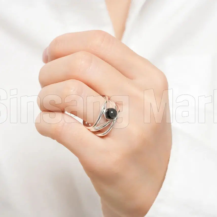 [BUNJANG] KOEM Silver 925 Black Stone Triple Ring / [빠른발송] 코엠 실버925 블랙스톤 트리플링