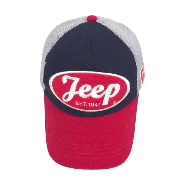 [BUNJANG] Jeep Oval Logo Red Two-Tone Mesh Cap / 지프 오발 로고 레드 투톤 메쉬캡