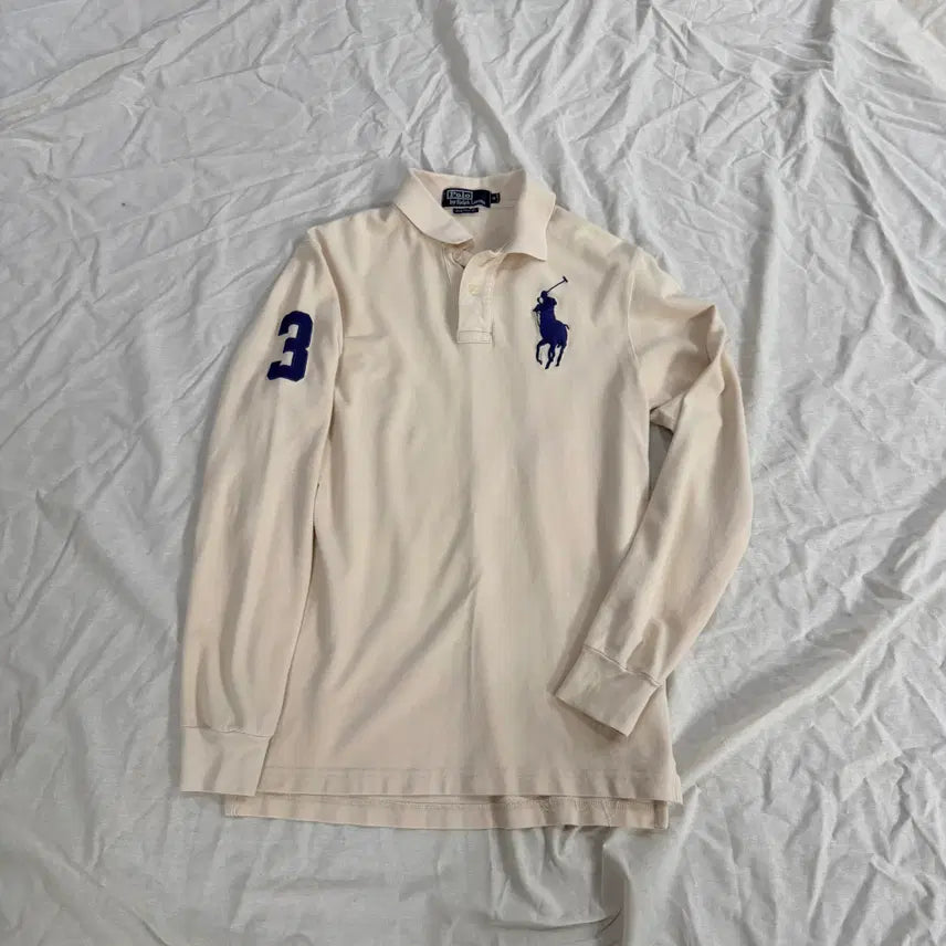[BUNJANG] Polo Ralph Lauren Big Pony Custom Fit Long Sleeve Polo Shirt - Ivory/Beige / 폴로 랄프로렌 빅포니 아이보리 베이지 커스텀핏 긴팔 카라티