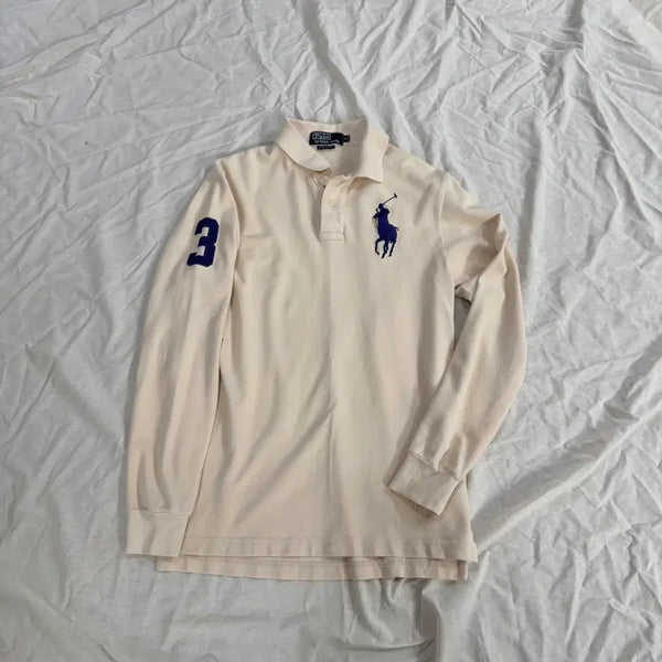 [BUNJANG] Polo Ralph Lauren Big Pony Custom Fit Long Sleeve Polo Shirt - Ivory/Beige / 폴로 랄프로렌 빅포니 아이보리 베이지 커스텀핏 긴팔 카라티