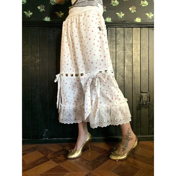 [BUNJANG] FOURFORTY White Studded Lace Crop Sweatpants / FOURFORTY 화이트 스터드 레이스 크롭 스웨트 팬츠