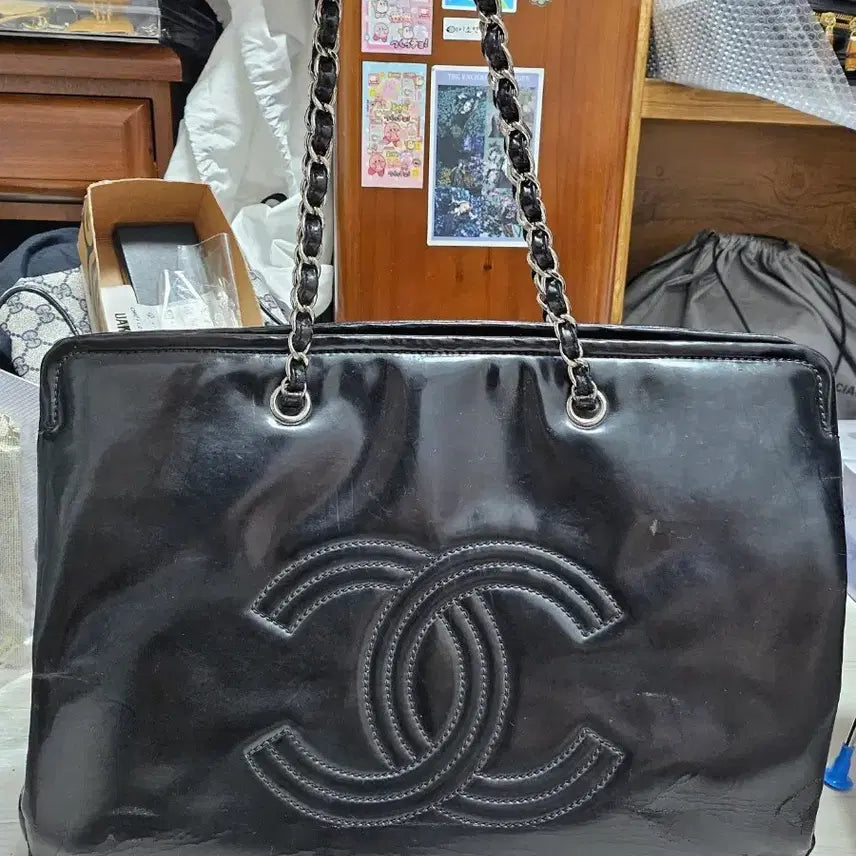 [BUNJANG] Chanel Black Patent Leather Chain Shoulder Bag / (정품) 샤넬 블랙 페이던트 체인 빅 숄더백