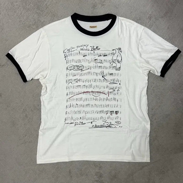[BUNJANG] Kapital Ringer T-Shirt Music Note Print / 캐피탈 링거 티셔츠 보로 엘리지 3 사이즈