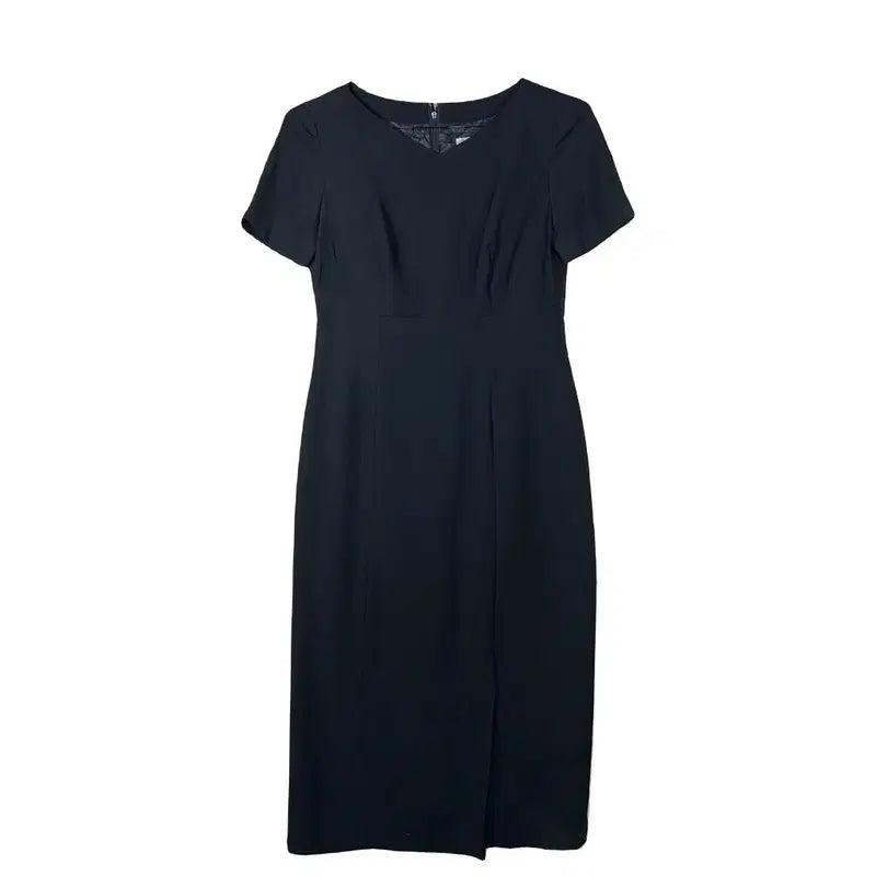[BUNJANG] Vintage Black Short-Sleeve Long Dress for Office, Party, and Guest Attire (Size S-M) / 빈티지 고급 소재 블랙 반팔 롱 원피스 오피스룩 파티룩 하객룩  [S-M]