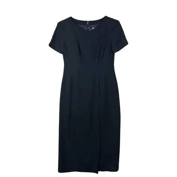 [BUNJANG] Vintage Black Short-Sleeve Long Dress for Office, Party, and Guest Attire (Size S-M) / 빈티지 고급 소재 블랙 반팔 롱 원피스 오피스룩 파티룩 하객룩  [S-M]