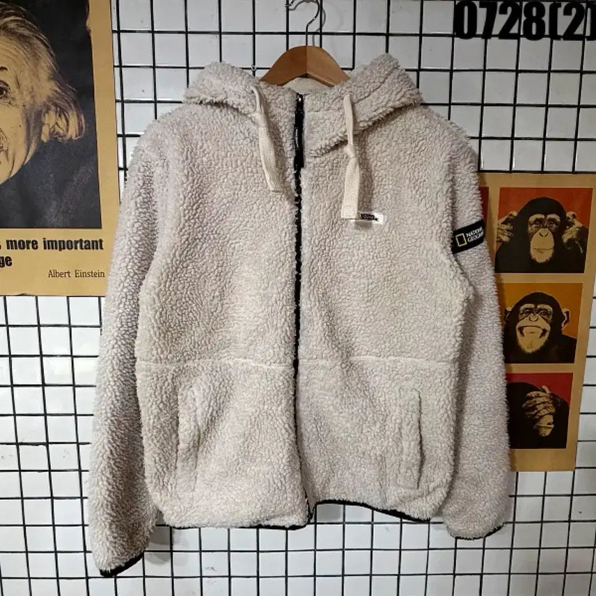 [BUNJANG] National Geographic Beige Fleece Hooded Zip-Up (Size S) / 내셔널지오그래픽 플리스 후드 집업 베이지 S 0728